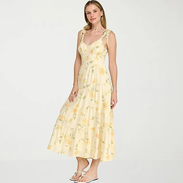 Trixxi Womens Juniors Sweetheart Neck Sleeveless Floral A-Line Dress