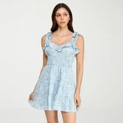 Trixxi Womens Juniors Sweetheart Neck Sleeveless Floral Fit + Flare Dress