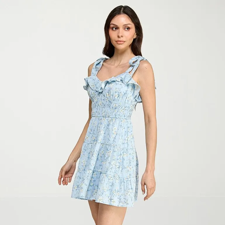 Trixxi Womens Juniors Sweetheart Neck Sleeveless Floral Fit + Flare Dress