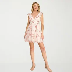 Trixxi Womens Juniors V Neck Short Sleeve Babydoll Dress