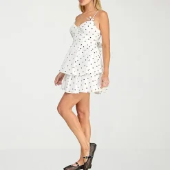 Trixxi Womens Juniors V Neck Sleeveless Dots Fit + Flare Dress