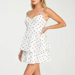 Trixxi Womens Juniors V Neck Sleeveless Dots Fit + Flare Dress