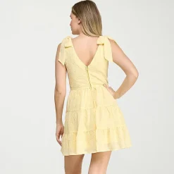 Trixxi Womens Juniors V Neck Sleeveless Embroidered Fit + Flare Dress