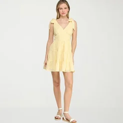 Trixxi Womens Juniors V Neck Sleeveless Embroidered Fit + Flare Dress