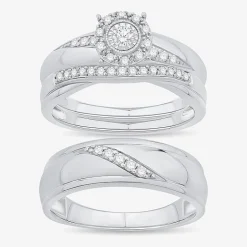 Unisex Adult 1/3 CT. T.W. Natural White Diamond 10K Gold Round Halo Side Stone Ring Set
