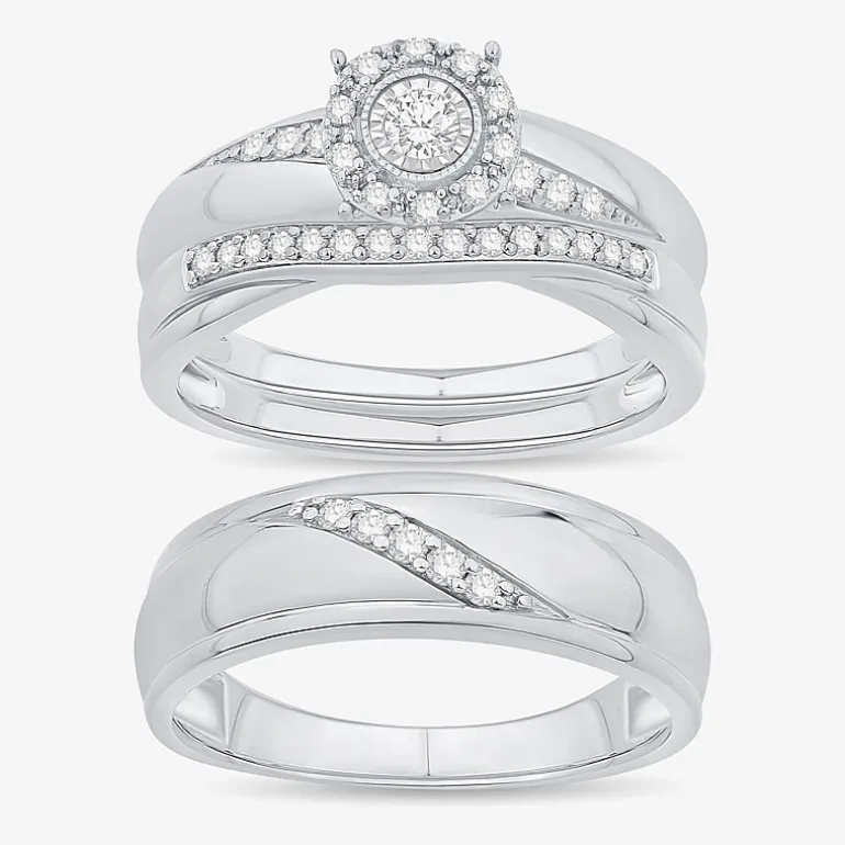 Unisex Adult 1/3 CT. T.W. Natural White Diamond 10K Gold Round Halo Side Stone Ring Set