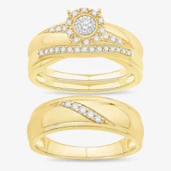 Unisex Adult 1/3 CT. T.W. Natural White Diamond 10K Gold Round Halo Side Stone Ring Set