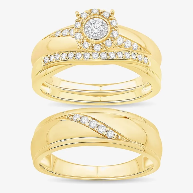 Unisex Adult 1/3 CT. T.W. Natural White Diamond 10K Gold Round Halo Side Stone Ring Set