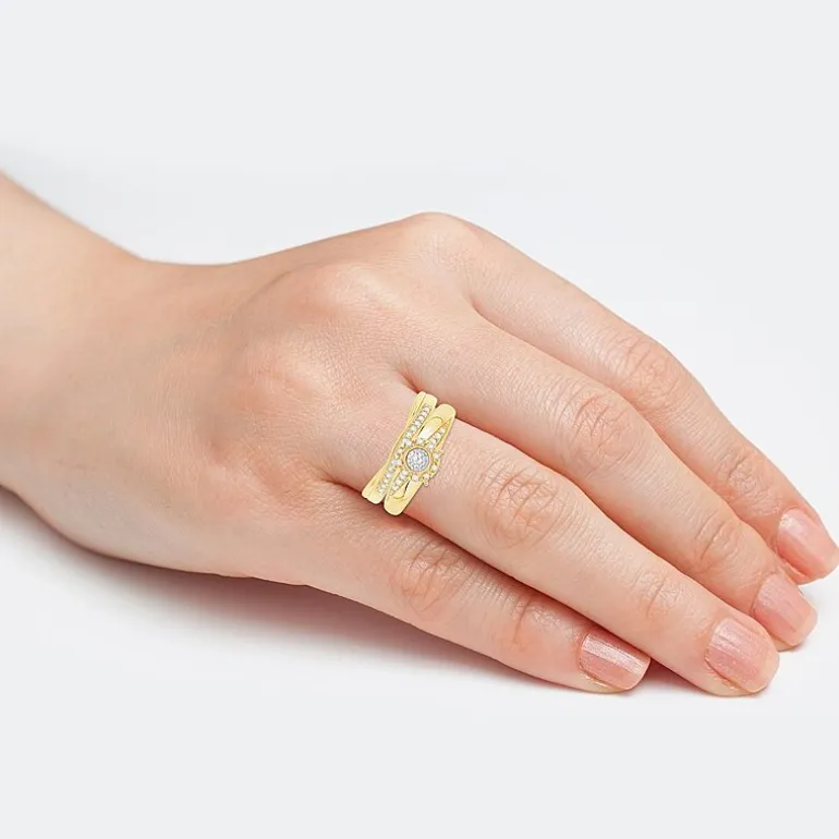 Unisex Adult 1/3 CT. T.W. Natural White Diamond 10K Gold Round Halo Side Stone Ring Set