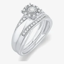 Unisex Adult 1/3 CT. T.W. Natural White Diamond 10K Gold Round Halo Side Stone Ring Set