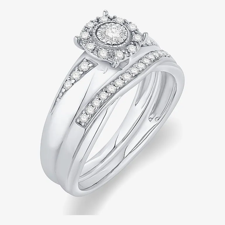 Unisex Adult 1/3 CT. T.W. Natural White Diamond 10K Gold Round Halo Side Stone Ring Set