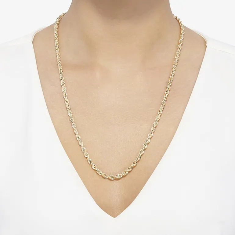 Unisex Adult 14K Gold 24 Inch Rope Chain Necklace