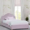 Upholstered Platform Twin Toddler Bed in Velvety Pink