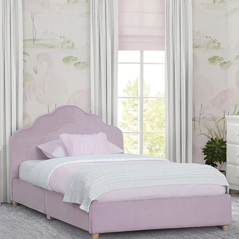 Upholstered Platform Twin Toddler Bed in Velvety Pink