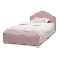 Upholstered Platform Twin Toddler Bed in Velvety Pink