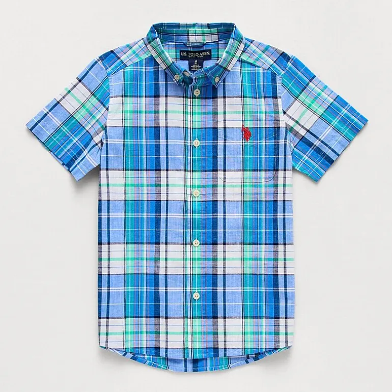 U.S. Polo Assn. Little & Big Kid Boys Short Sleeve Regular Fit Embroidered Button-Down Shirt