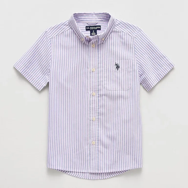 U.S. Polo Assn. Little & Big Kid Boys Short Sleeve Regular Fit Embroidered Button-Down Shirt