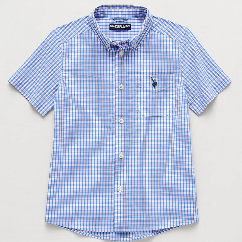 U.S. Polo Assn. Little & Big Kid Boys Short Sleeve Regular Fit Embroidered Button-Down Shirt