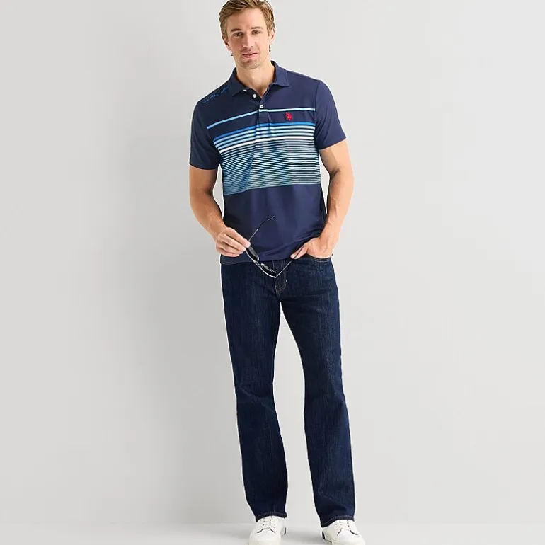 U.S. Polo Assn. Performance Stripe Mens Classic Fit Short Sleeve Polo Shirt