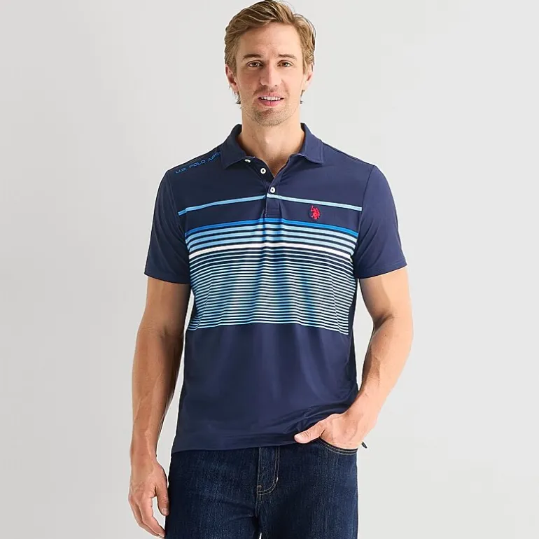 U.S. Polo Assn. Performance Stripe Mens Classic Fit Short Sleeve Polo Shirt