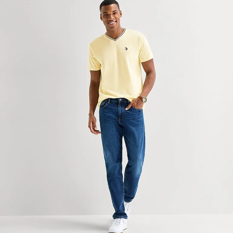 U.S. Polo Assn. Tipped Mens V Neck Short Sleeve Stretch Fabric T-Shirt
