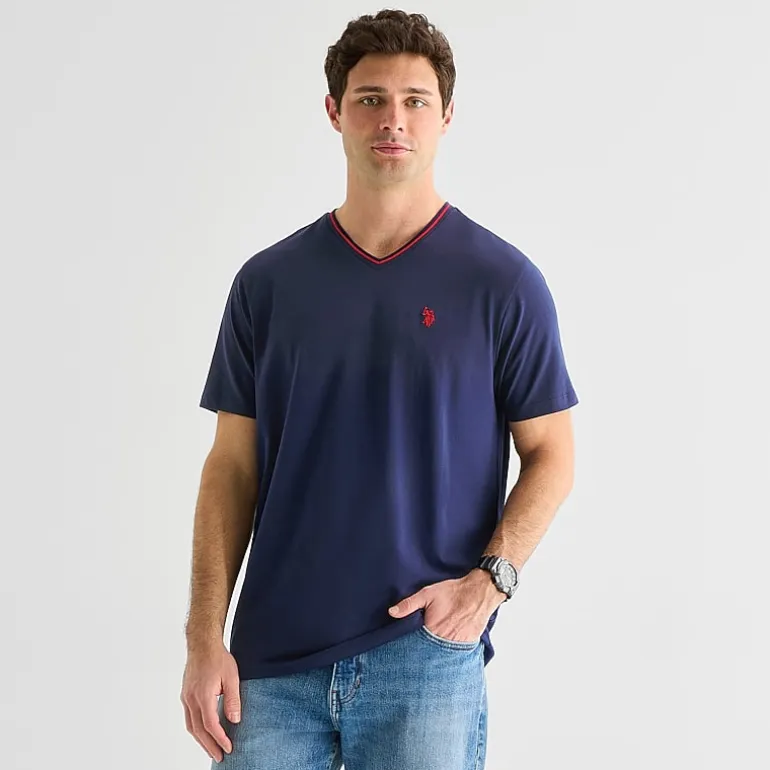 U.S. Polo Assn. Tipped Mens V Neck Short Sleeve Stretch Fabric T-Shirt