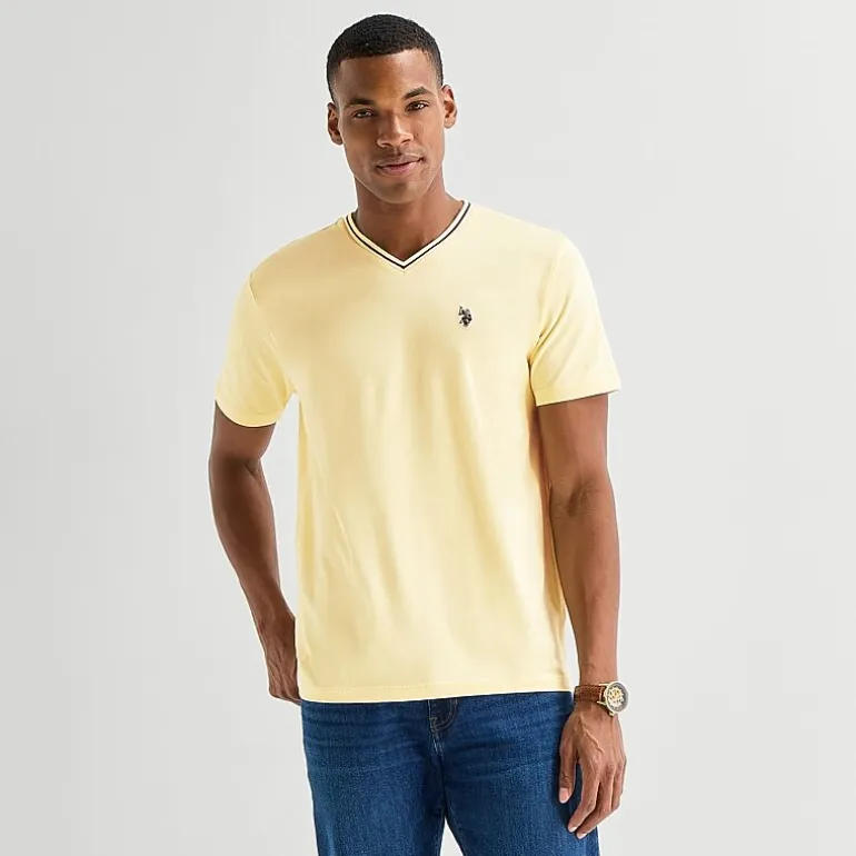 U.S. Polo Assn. Tipped Mens V Neck Short Sleeve Stretch Fabric T-Shirt