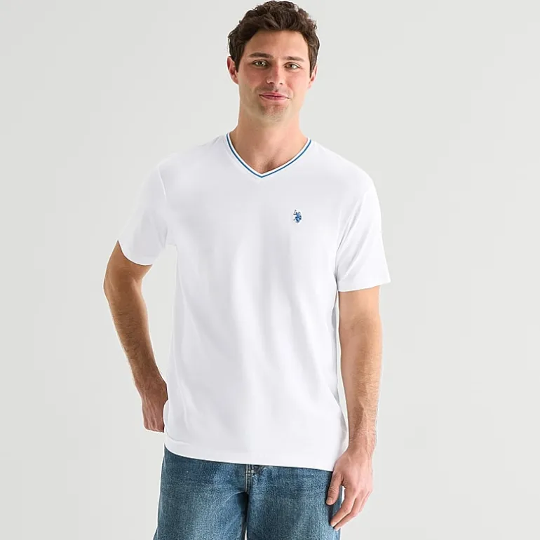 U.S. Polo Assn. Tipped Mens V Neck Short Sleeve Stretch Fabric T-Shirt