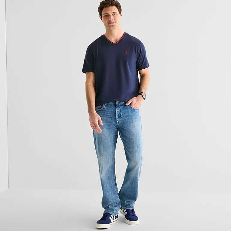 U.S. Polo Assn. Tipped Mens V Neck Short Sleeve Stretch Fabric T-Shirt