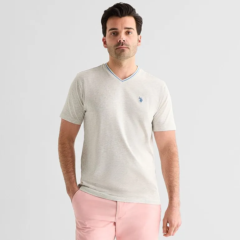 U.S. Polo Assn. Tipped Mens V Neck Short Sleeve Stretch Fabric T-Shirt