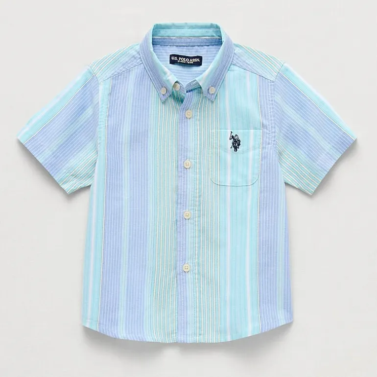 U.S. Polo Assn. Toddler Boys Y Neck Short Sleeve Regular Fit Button-Down Shirt