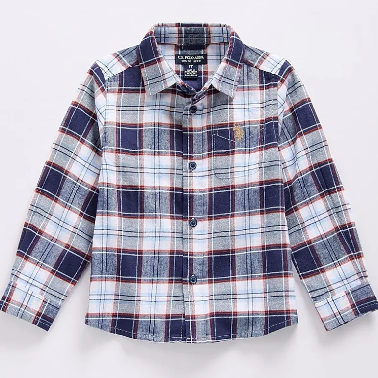 U.S. Polo Assn. Toddler Boys Y Neck Long Sleeve Classic Fit Button-Down Shirt