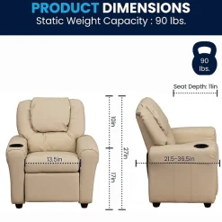 Vana Plush Recliner with Cup Holder for Kids