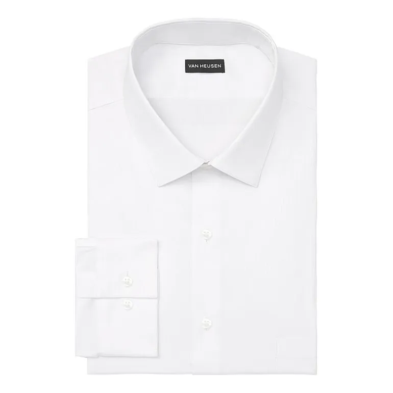 Van Heusen Everyday Defense Stain Shield Fitted Mens Modern Fit Stretch Fabric Wrinkle Free Long Sleeve Dress Shirt
