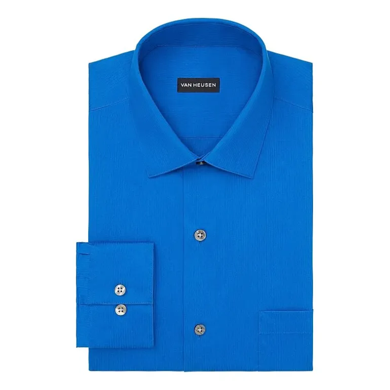 Van Heusen Everyday Defense Stain Shield Fitted Mens Modern Fit Stretch Fabric Wrinkle Free Long Sleeve Dress Shirt