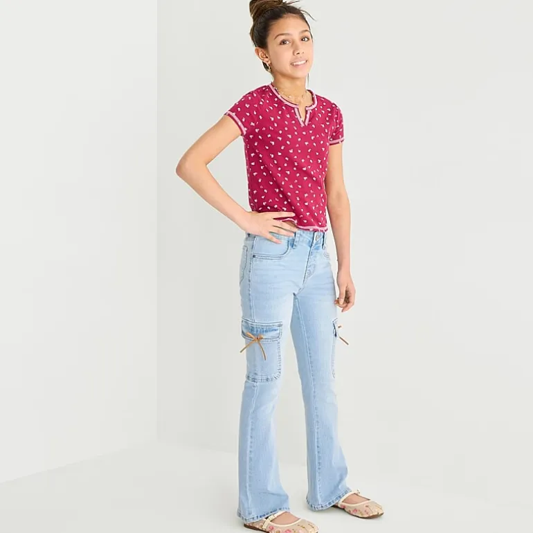 Vanilla Star Big Kid Girls Bow Cargo Flare Leg Jean