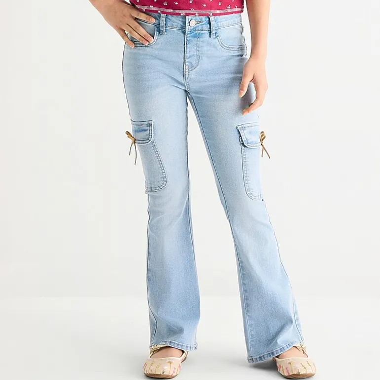 Vanilla Star Big Kid Girls Bow Cargo Flare Leg Jean