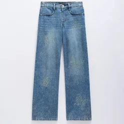 Vanilla Star Big Kid Girls Butterfly Rhinestone Wide Leg Jean