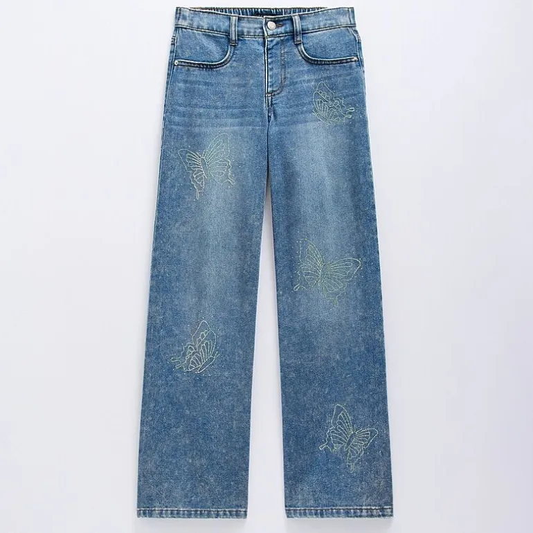 Vanilla Star Big Kid Girls Butterfly Rhinestone Wide Leg Jean