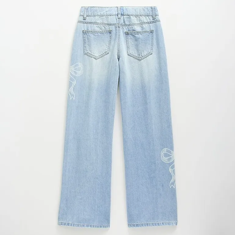 Vanilla Star Big Kid Girls Distressed Bow Wide Leg Jean