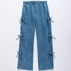 Vanilla Star Big Kid Girls Knit Bow Wide Leg Jean
