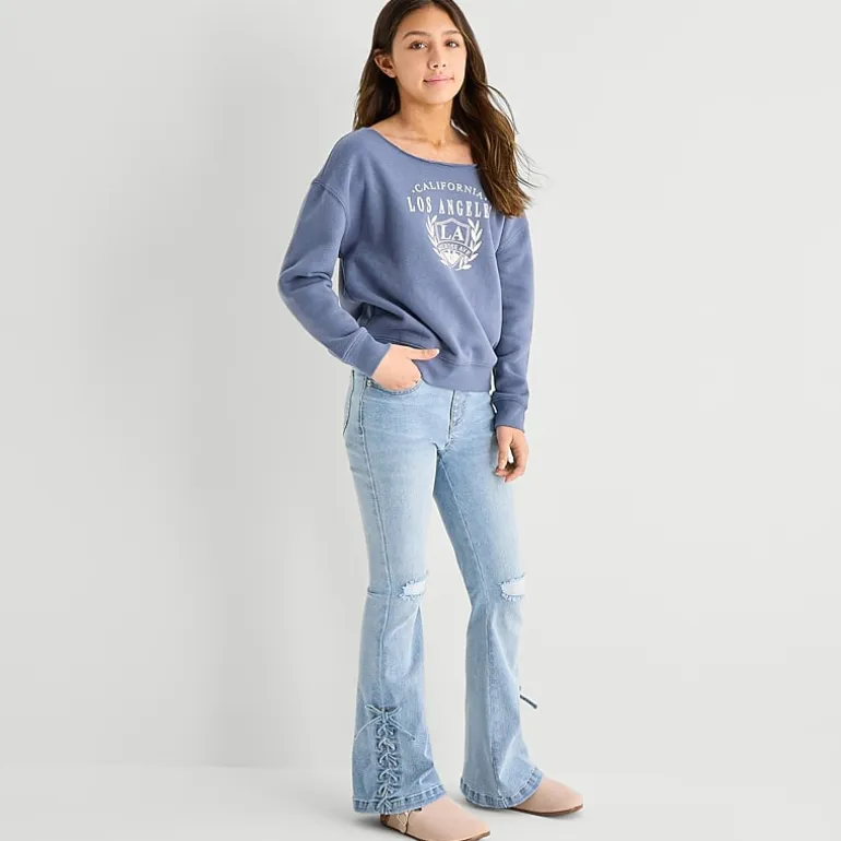 Vanilla Star Big Kid Girls Lace Up Flare Leg Jean