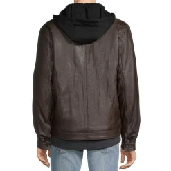 Vintage Leather Racing Jacket With Detachable Hood