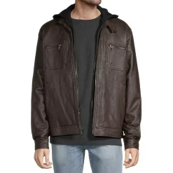 Vintage Leather Racing Jacket With Detachable Hood