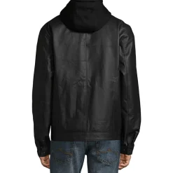 Vintage Leather Racing Jacket With Detachable Hood