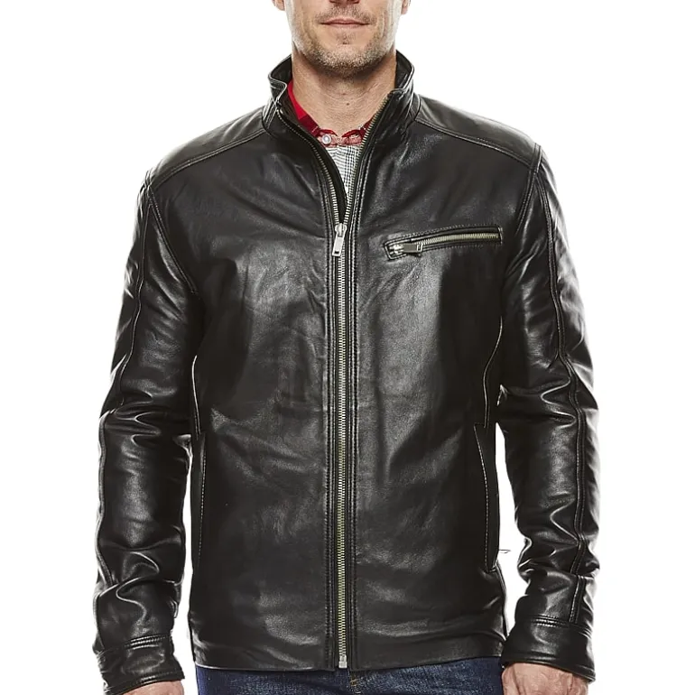 Vintage Leather Straight-Bottom Lambskin Leather Jacket