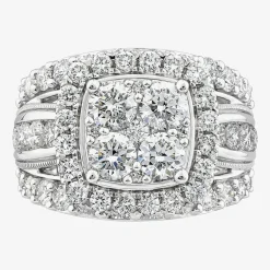 (Vs2) Womens 4 CT. T.W. Lab Grown White Diamond 10K Gold Cushion Side Stone Engagement Ring
