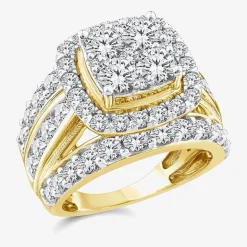 (Vs2) Womens 4 CT. T.W. Lab Grown White Diamond 10K Gold Cushion Side Stone Engagement Ring