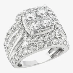 (Vs2) Womens 4 CT. T.W. Lab Grown White Diamond 10K Gold Cushion Side Stone Engagement Ring