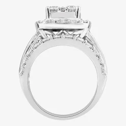 (Vs2) Womens 4 CT. T.W. Lab Grown White Diamond 10K Gold Cushion Side Stone Engagement Ring